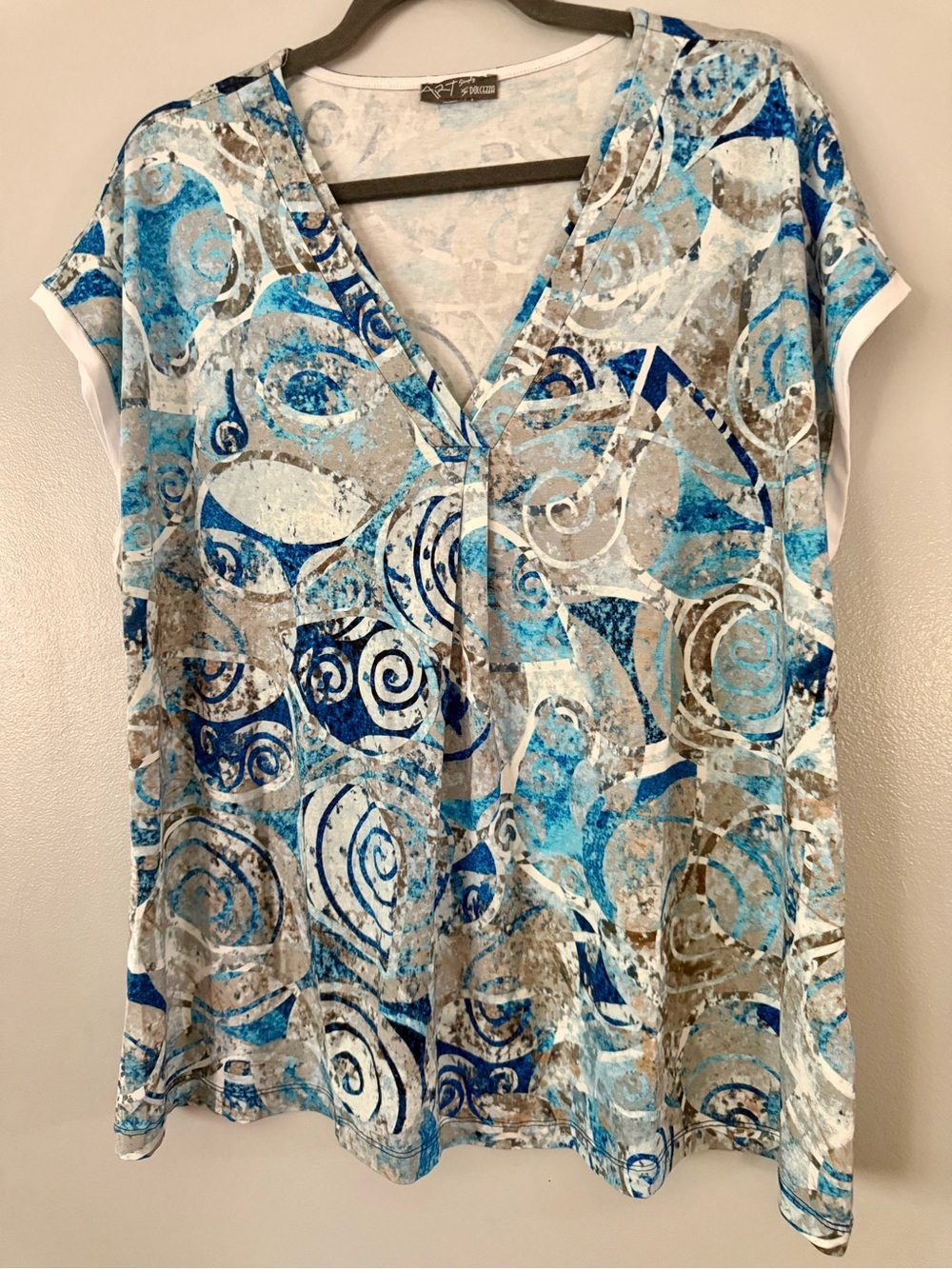 Dolcezza Simply Art Frank Tschakert Blue Nautical Wearable Art Blouse Cap Sleeve